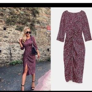 NWT- Zara Floral Ruched Midi Dress Sz.Small